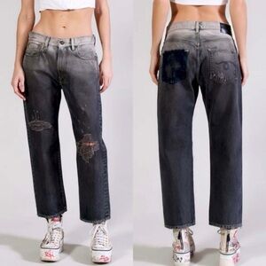 R13 Boyfriend Jeans Faded Black NWT - 24 Relaxed Fit Distressed Designer Denim